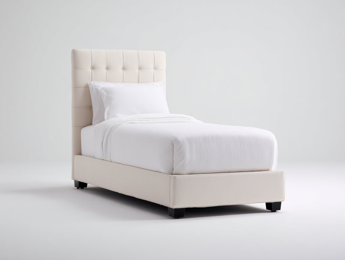 Einzelbett Stoff 200x120x110 cm - Beige - Modernes Polsterbett mit gepolstertem Kopfteil