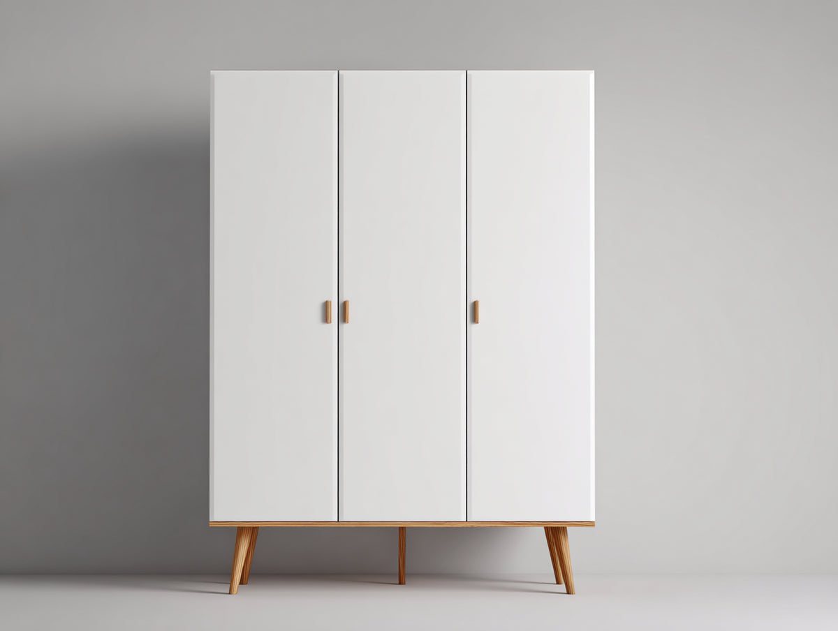 Kleiderschrank Holz 150x55x180 cm - Weiß - Moderner Drehtürenschrank mit viel Stauraum