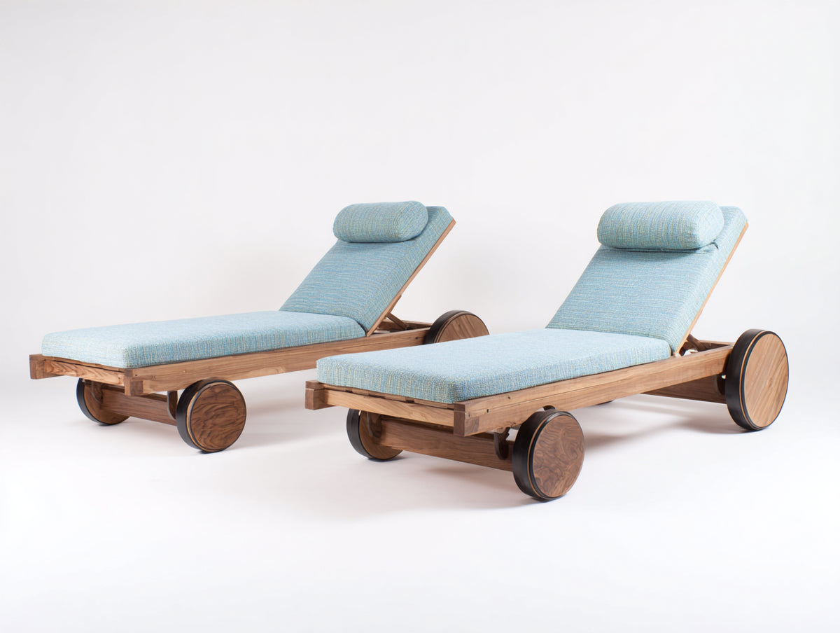 Sonnenliege Holz 200x70x35 cm Natur-Hellblau mit verstellbarer Rückenlehne modernes Outdoor Liegebett Set