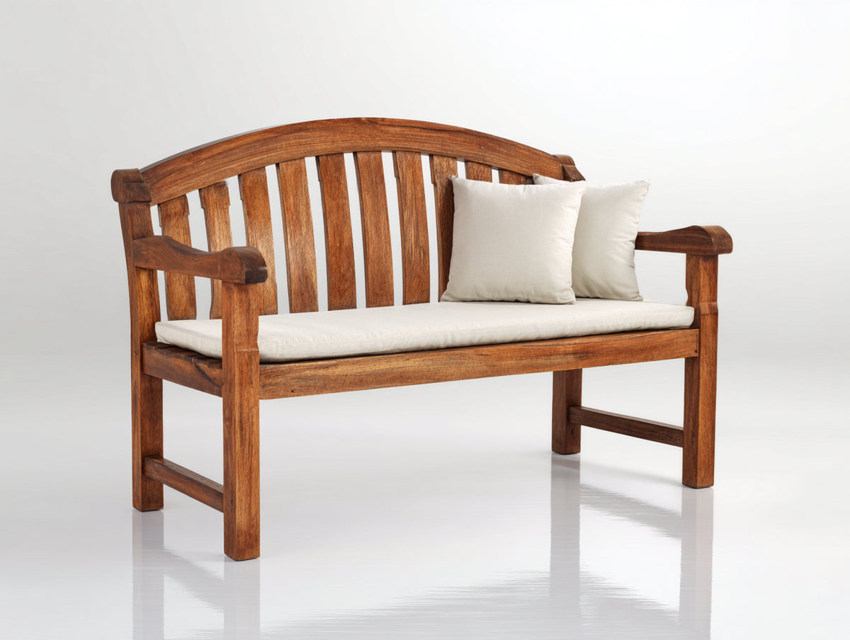 Gartenbank Holz 155x65x92 cm - Mittelbraun-Cremeweiß - Klassische Zweiersitzbank mit gebogener Rückenlehne