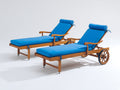 Sonnenliege Holz 200x72x95 cm - Naturbraun-Blau - Verstellbare Gartenliege mit Armlehnen und Rädern