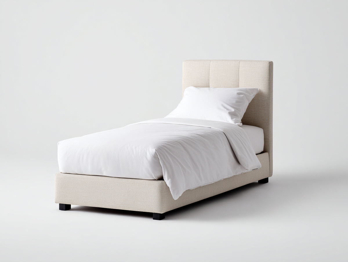Einzelbett Stoff 210x100x120 cm - Beige - Gepolstertes Bett mit hohem Kopfteil