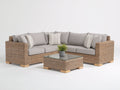 Gartensofa Polyrattan L Form 240 x 240 x 70 cm Grau-Holzfarbe Moderne Lounge Sitzgruppe mit Couchtisch für Garten Terrasse und Außenbereich