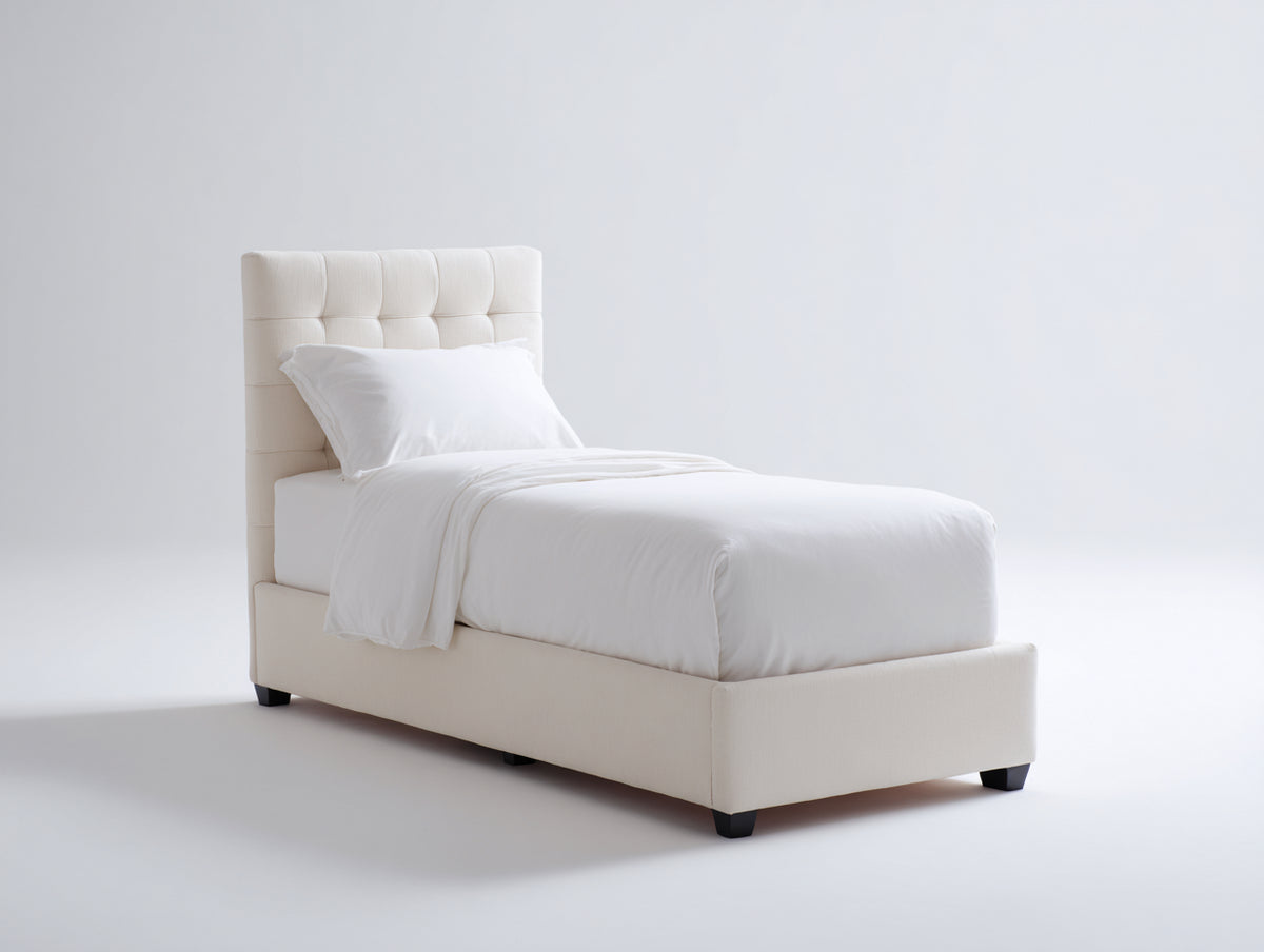 Einzelbett 200x100x110 cm - Stoffbezug in Weiß - gepolstertes modernes Bett