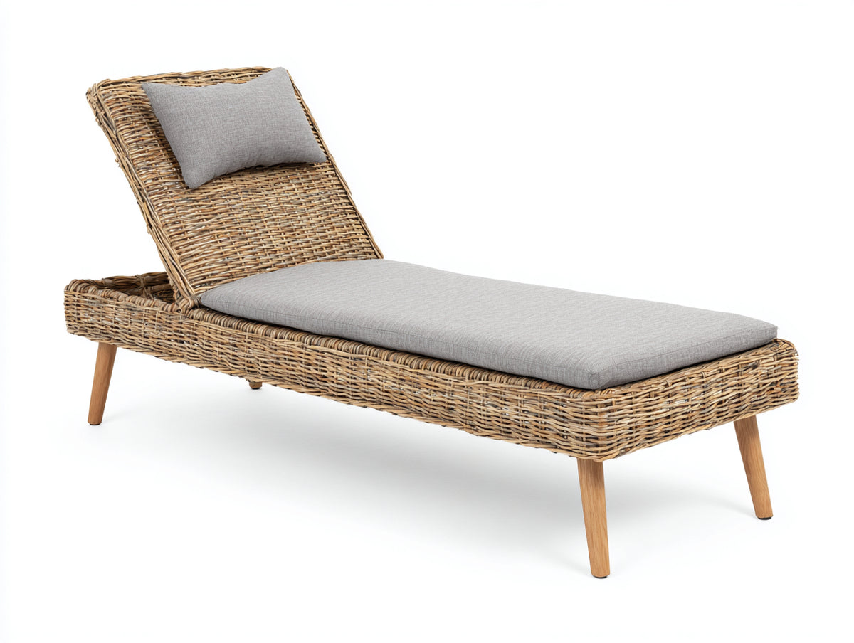 Sonnenliege Rattanoptik 200x70x65 cm - Natur-Grau - modernes Design für Garten und Terrasse