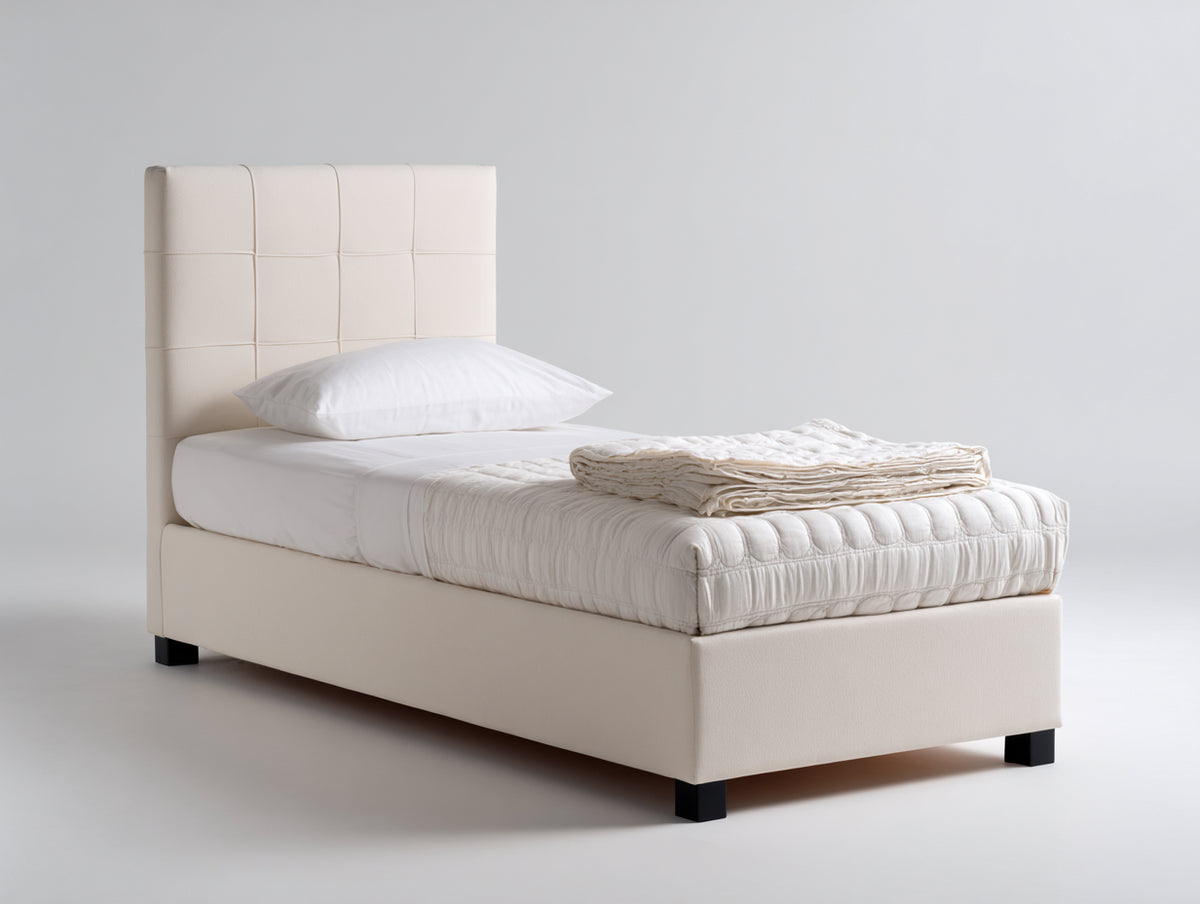 Einzelbett Stoff 200x120x105 cm - Beige - Modernes Polsterbett mit gepolstertem Kopfteil