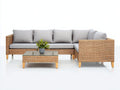 Gartensofa Polyrattan 320x240x75 cm Holzfarbe-Grau mit Ecksofa und Couchtisch modernes Outdoor Lounge Set