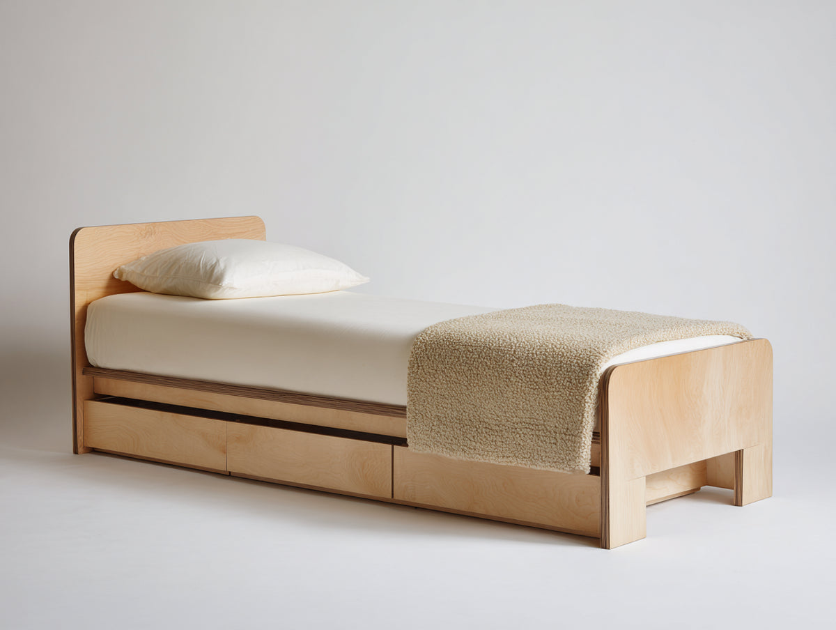 Einzelbett 200x100x85 cm - Holzoptik in Naturfarbe - modernes Bett mit Stauraum