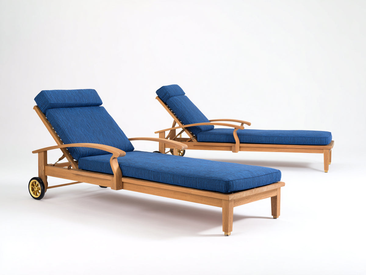 Sonnenliege Holz 200x70x35 cm Natur-Blau mit verstellbarer Rückenlehne modernes Outdoor Liegebett Set