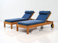Sonnenliege Holz 200 x 70 x 35 cm Blau 2er Set Gartenliege mit verstellbarer Rückenlehne Polsterauflage und Rollen für Terrasse Balkon und Außenbereich