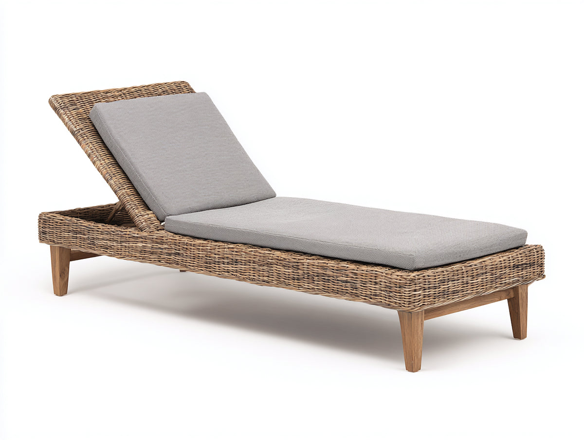 Sonnenliege Polyrattan 200x70x35 cm Natur-Grau mit verstellbarer Rückenlehne modernes Outdoor Liegebett