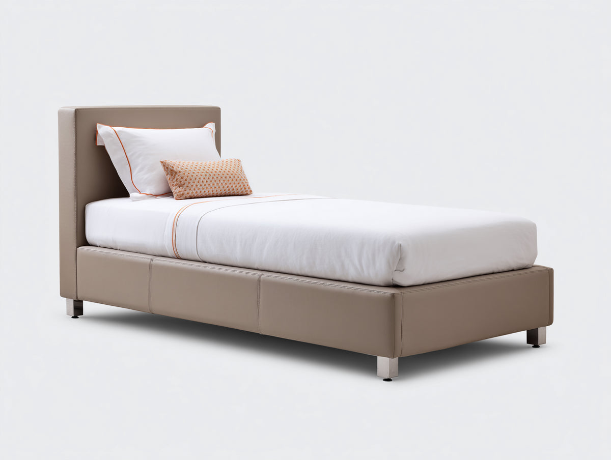 Einzelbett Polsterbett Kunstleder 200x100x95 cm Hellbraun mit gepolstertem Kopfteil modernes Schlafzimmerbett