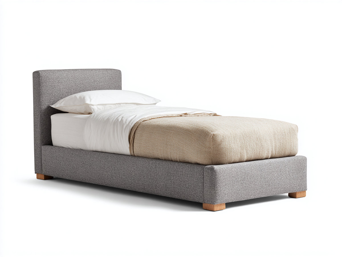 Einzelbett Polsterbett Stoff 200x100x90 cm Grau mit gepolstertem Kopfteil modernes Schlafzimmerbett
