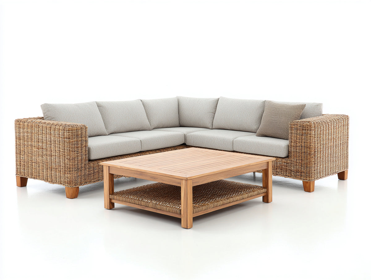 Gartensofa Polyrattan 280x280x75 cm Grau mit quadratischem Couchtisch modernes Outdoor Lounge Set