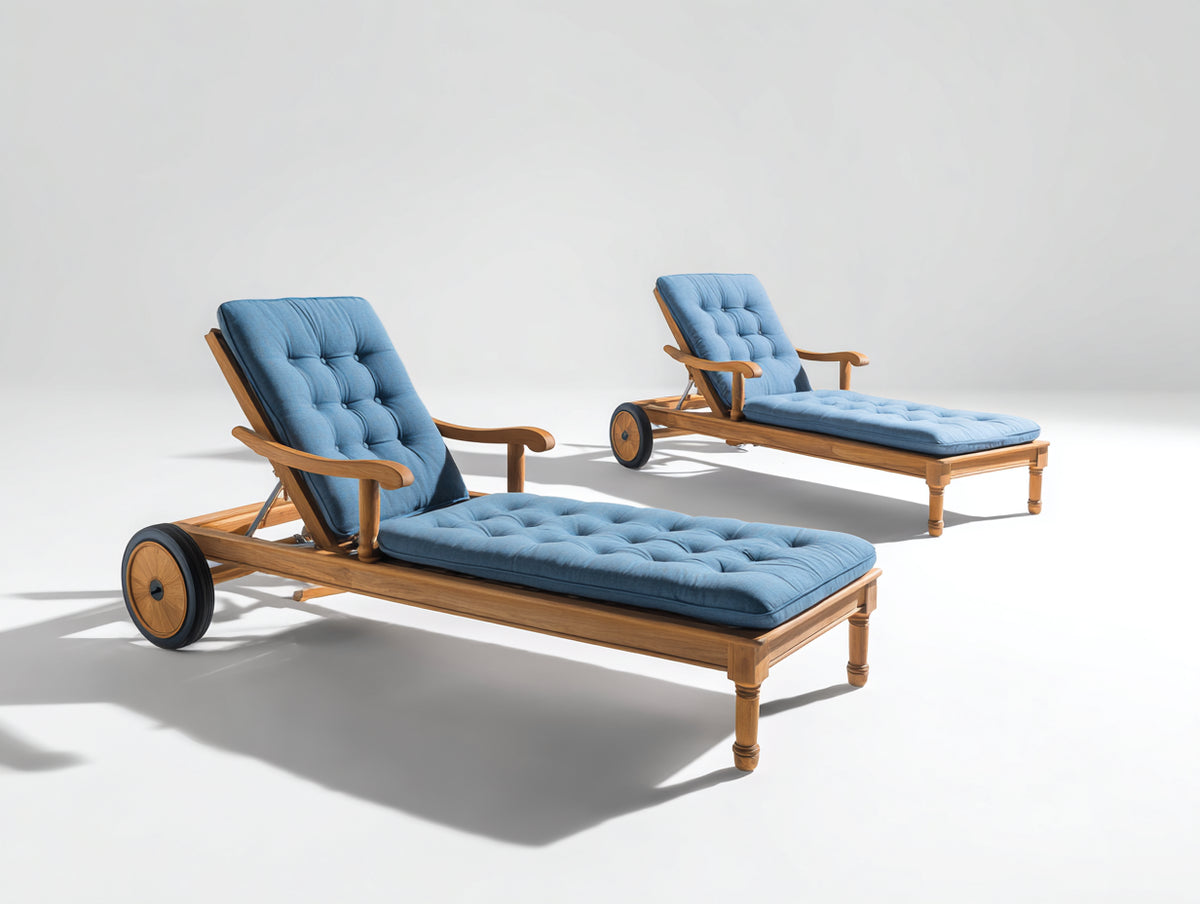 Sonnenliegen Set Holz 200x70x40 cm Natur-Hellblau 2 Stück mit verstellbarer Rückenlehne Gartenliege