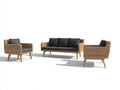 Gartensofa Polyrattan 185x82x85 cm - Naturbraun-Anthrazit - 3-teiliges Loungeset mit 3-Sitzer Sofa und 2 Sesseln