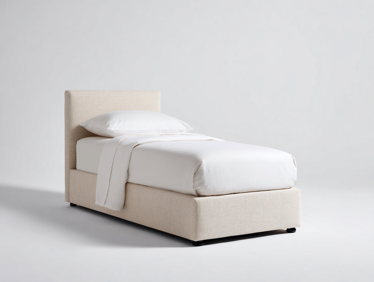 Einzelbett Polsterbett Stoffbezug 200 x 100 x 85 cm Beige Modernes Bettgestell für Schlafzimmer