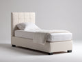 Einzelbett Stoff 210x100x125 cm - Beige - Gepolstertes Bett mit hohem segmentiertem Kopfteil