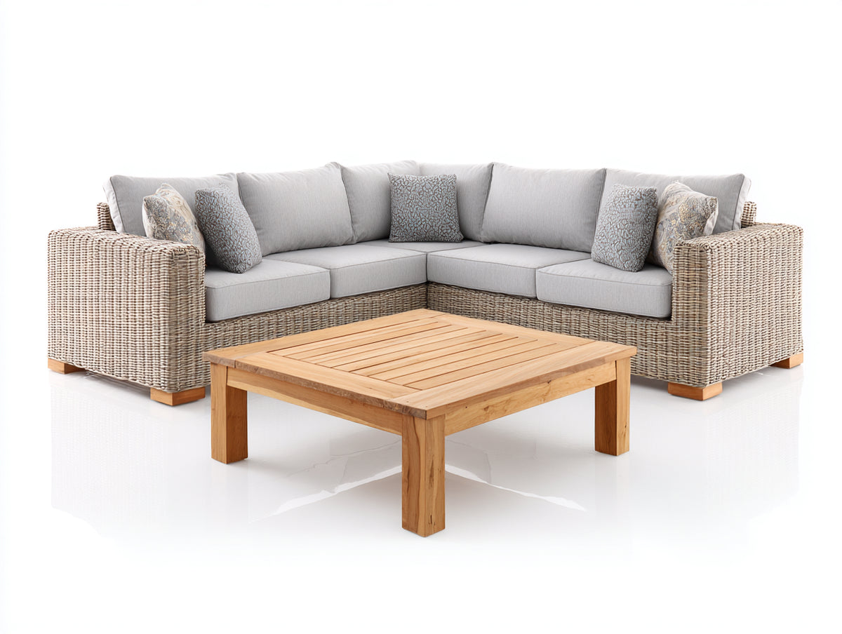 Gartensofa Polyrattan 260x260x75 cm - Grau - Modernes Ecksofa mit geflochtener Oberfläche und Couchtisch